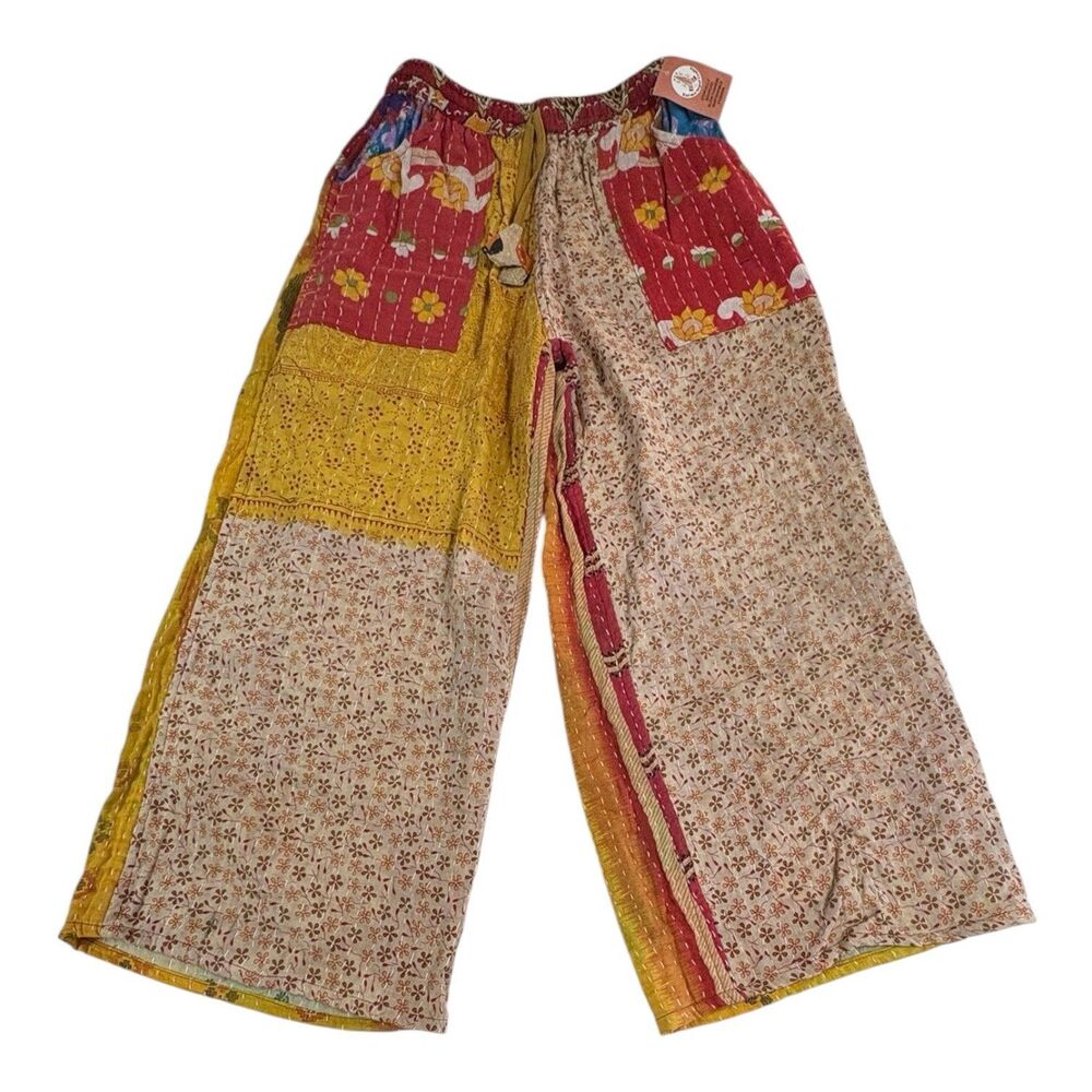 Karma Nepal Craft Reversible Pants One Size Wide Leg Boho Patchwork Hippie
